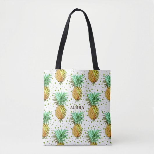 Waterverven Ananaspatroon Tote Bag (Voorkant)