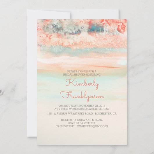 Waterverven Beach Vrijgezellenfeest Roze Blauw Kaart (Voorkant)