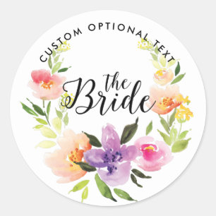 Waterverven bloemen, de bride Typografie Ronde Sticker