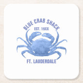 Waterverven Blue Crab Illustratie Aangepaste tekst Kartonnen Onderzetters (Voorkant)