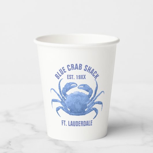 Waterverven Blue Crab Illustratie Aangepaste tekst Papieren Bekers (Achterkant)