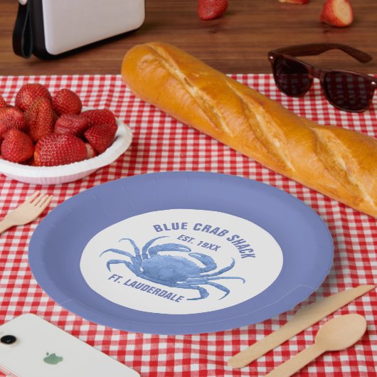 Waterverven Blue Crab Illustratie Aangepaste tekst Papieren Bordje (Picknick)
