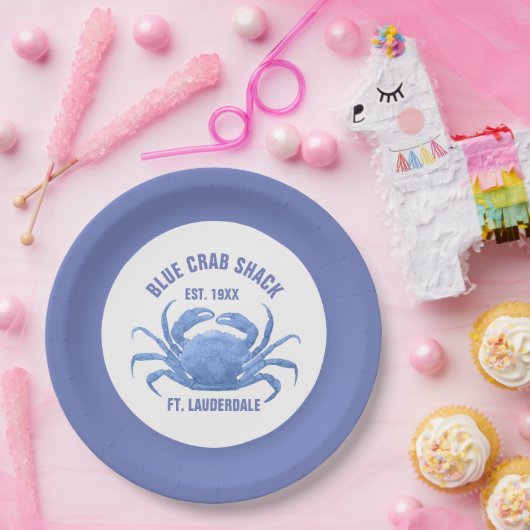 Waterverven Blue Crab Illustratie Aangepaste tekst Papieren Bordje (Feest)