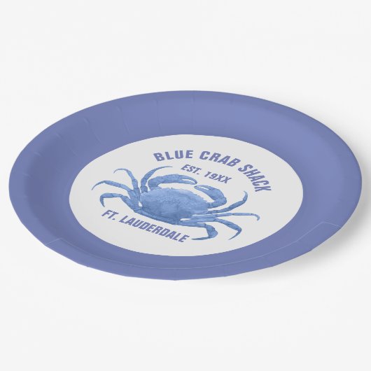 Waterverven Blue Crab Illustratie Aangepaste tekst Papieren Bordje (Gekanteld)