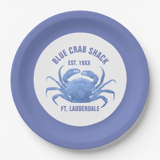 Waterverven Blue Crab Illustratie Aangepaste tekst Papieren Bordje (Voorkant)