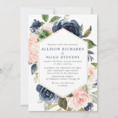 Waterverven bruiloft met blush en marineslag kaart (Voorkant)