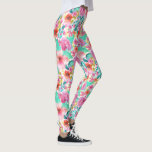 Waterverven Colorful Flowers Collage Patroon Leggings<br><div class="desc">Koele kleurrijke bloemetjes met roze blauwgroen-groen geel en oranje bloemetjes in een naadloos patroon op witte achtergrond.</div>