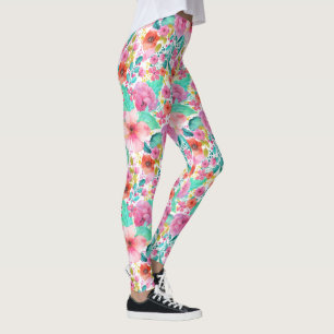 Waterverven Colorful Flowers Collage Patroon Leggings