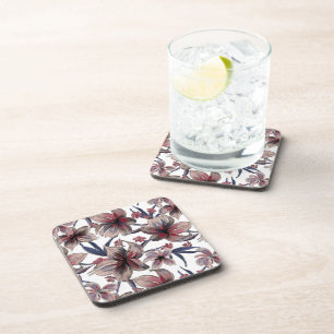 Waterverven Crimson Bloemen op wit Bier Onderzetter