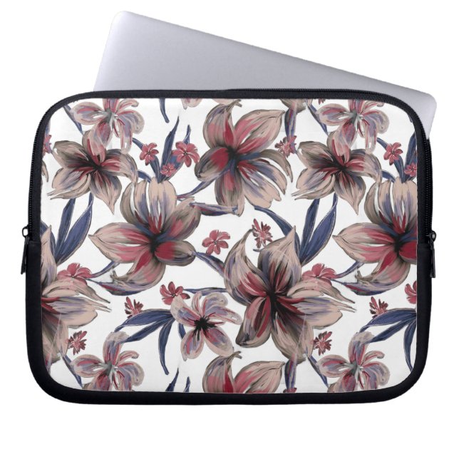 Waterverven Crimson Bloemen op wit Laptop Sleeve (Voorkant)
