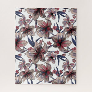 Waterverven Crimson Bloemen op wit Legpuzzel