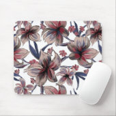 Waterverven Crimson Bloemen op wit Muismat (Met muis)