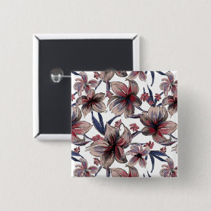Waterverven Crimson Bloemen op wit Vierkante Button 5,1 Cm