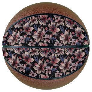 Waterverven Crimson Bloemen op zwart Basketbal