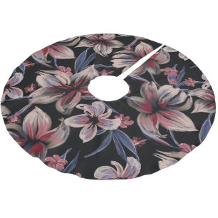 Waterverven Crimson Bloemen op zwart Kerstboom Rok
