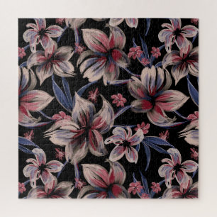 Waterverven Crimson Bloemen op zwart Legpuzzel