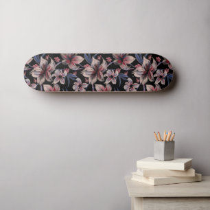 Waterverven Crimson Bloemen op zwart Persoonlijk Skateboard