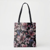 Waterverven Crimson Bloemen op zwart Tote Bag (Voorkant)