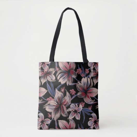 Waterverven Crimson Bloemen op zwart Tote Bag (Voorkant)