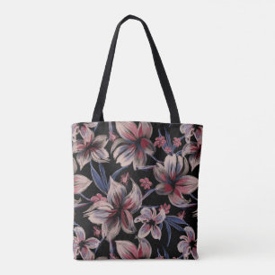 Waterverven Crimson Bloemen op zwart Tote Bag