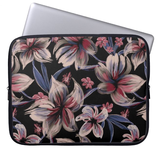 Waterverven Crimson op zwart Laptop Sleeve (Voorkant)