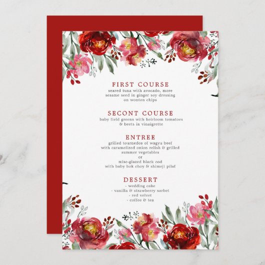 Waterverven Dieprode tuinbloemen Menu (Voorkant / Achterkant)