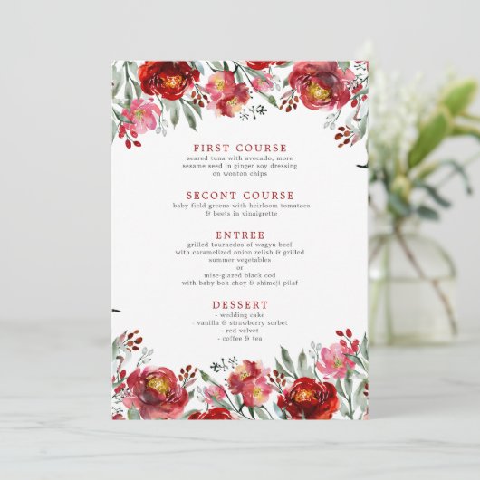 Waterverven Dieprode tuinbloemen Menu (Staand voorkant)