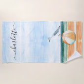 Waterverven  doorloopbalkbal Zee Strandlaken (Voorkant)