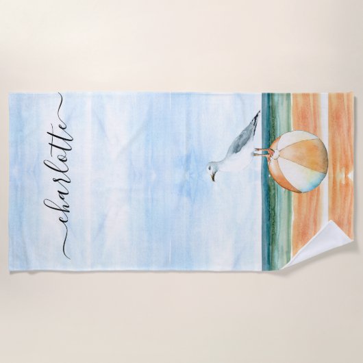 Waterverven doorloopbalkbal Zee Strandlaken (Voorkant)