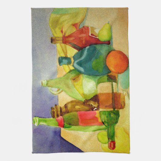 Waterverven flessen theedoek (Verticaal)