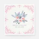 Waterverven Floral Bouquet en Roze Lijst Servetten (Voorkant)