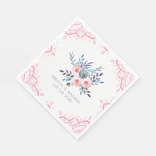 Waterverven Floral Bouquet en Roze Lijst Servetten (Hoek)