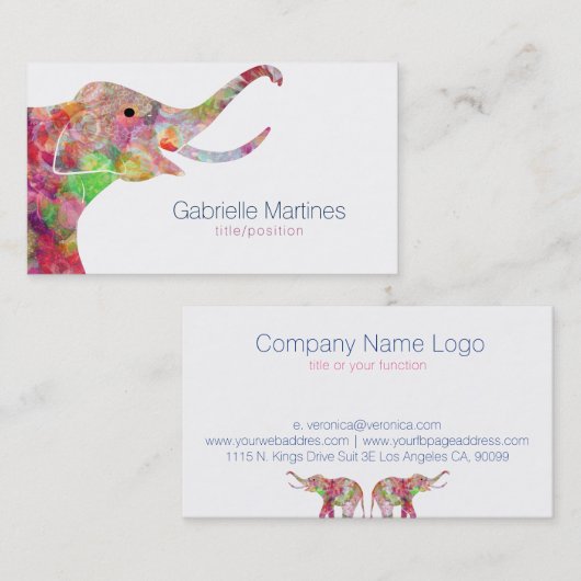 Waterverven Floral Elephant Illustratie Visitekaartje (Voorkant / Achterkant)