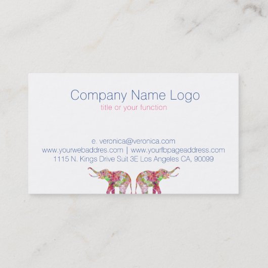 Waterverven Floral Elephant Illustratie Visitekaartje (Achterkant)