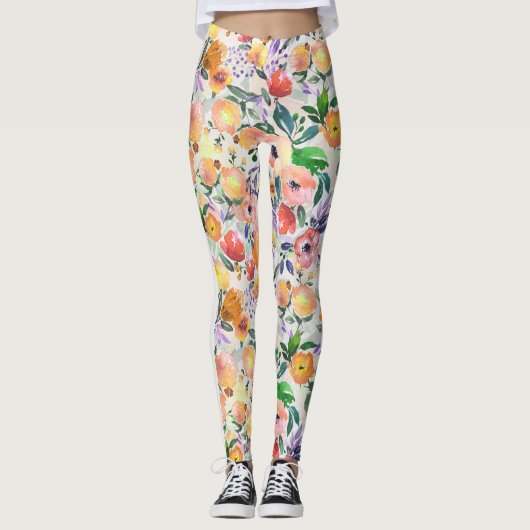 Waterverven gemengde kleuren — Floral Collage Leggings (Voorkant)