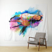 Waterverven geometrische paardenillustratie wandkleed (In Situ (horizontaal))