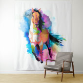 Waterverven geometrische paardenillustratie wandkleed (In situ)