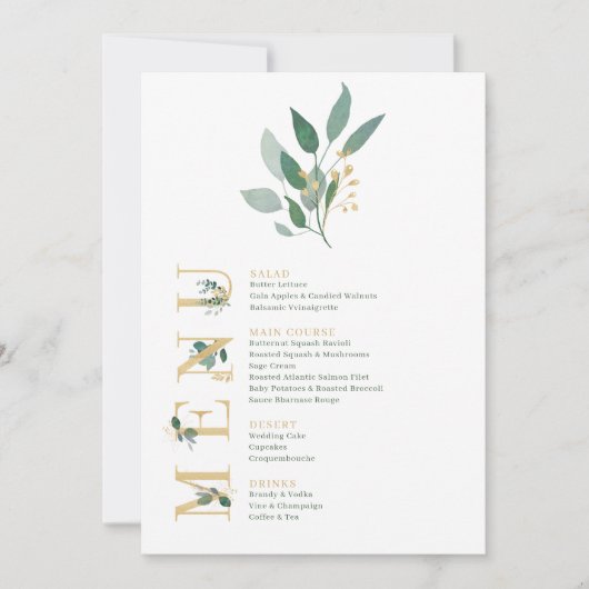 Waterverven groen en goudbladeren kaart (Voorkant)