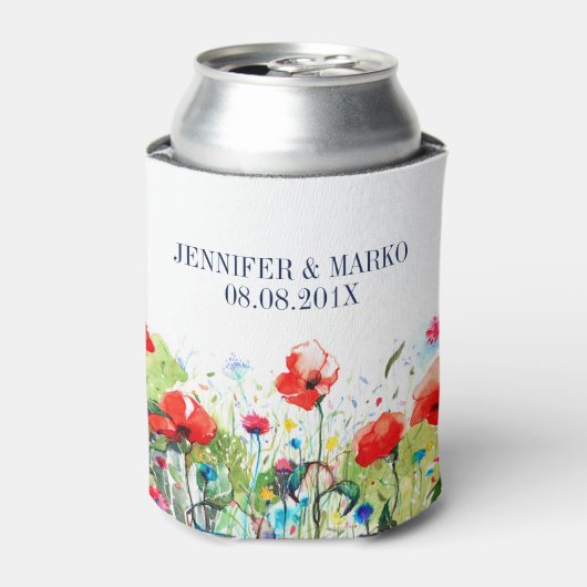 Waterverven Illustratie kleurrijke lentbloemen Blikjeskoeler (Blikje Voorkant)