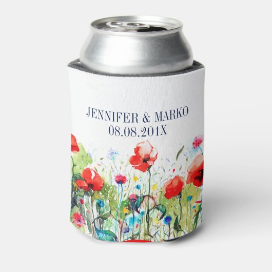 Waterverven Illustratie kleurrijke lentbloemen Blikjeskoeler (Blikje Achterkant)