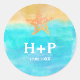 Waterverven Initialen voor het huwelijk Ronde Sticker