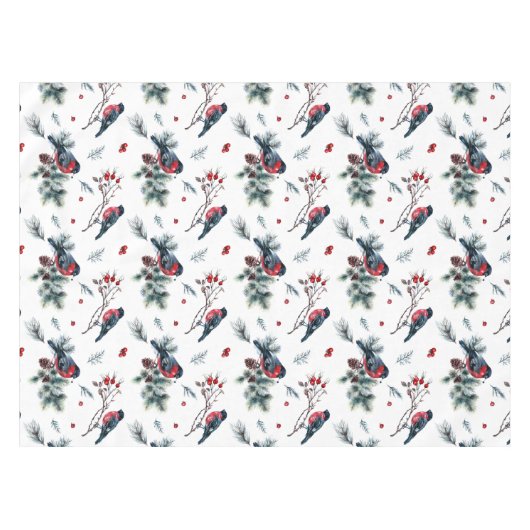 Waterverven Kerst holly en bullfinch patroon Tafelkleed (Voorkant (Horizontaal))
