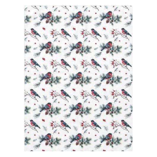 Waterverven Kerst holly en bullfinch patroon Tafelkleed (Voorkant)
