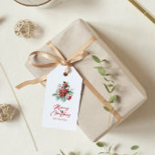 Waterverven Kerst vibe bloemen, bladeren, vogels Cadeaulabel