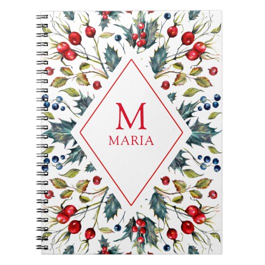 Waterverven kerstmonogram notitieboek (Voorkant)