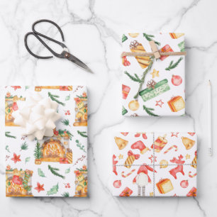 Waterverven kerstvisten Fir Cadeaus Gnome Inpakpapier Vel