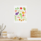 Waterverven keuken voor vun kleurige groenten poster (Keuken)