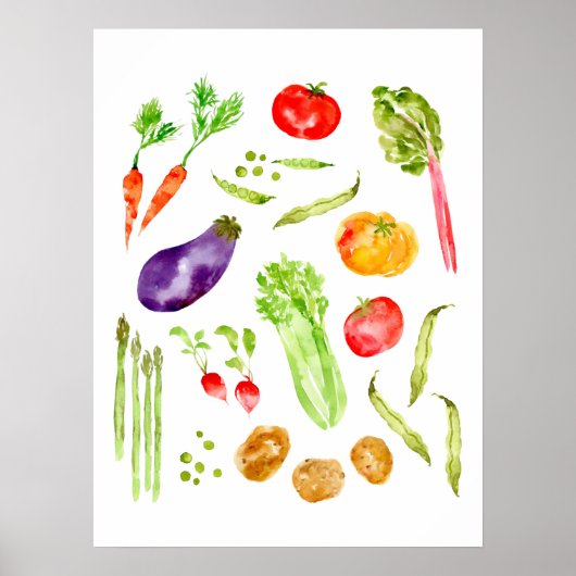 Waterverven keuken voor vun kleurige groenten poster (Voorkant)