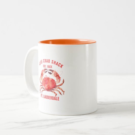 Waterverven Koraalrode krab, aangepaste tekst Tweekleurige Koffiemok (Voorkant links)
