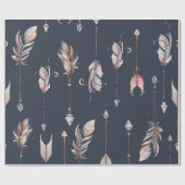 Waterverven kraaien en veren patroon cadeaupapier (Vlak)